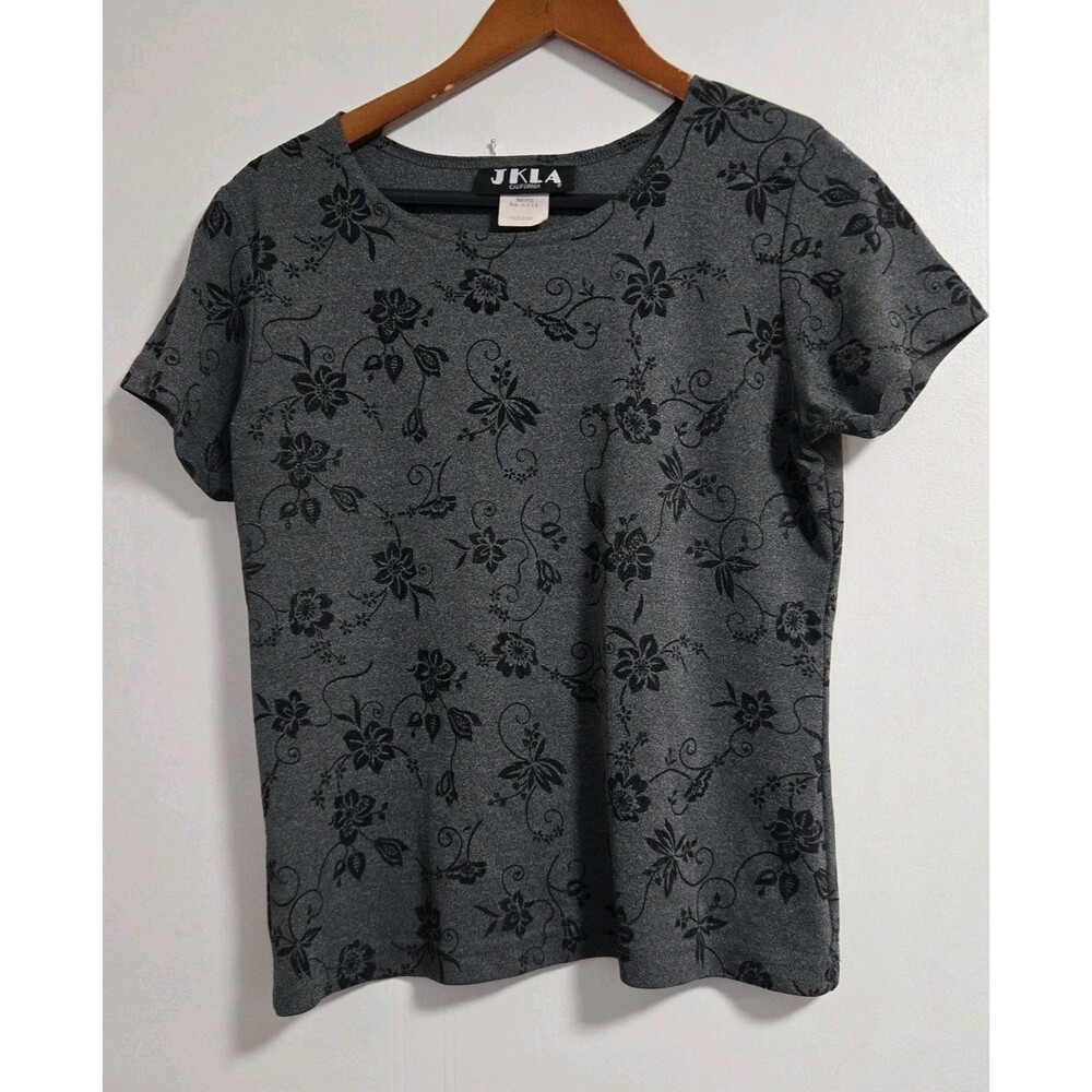 Vintage Jkla California Shirt Womens M Y2K  Grey Blouse Floral Whimsigoth Grunge